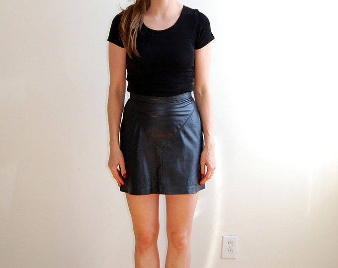 Vintage High Waisted Black Leather Mini Skirt - Etsy