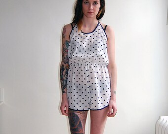 vintage white polka dot romper / pin-up / lolita