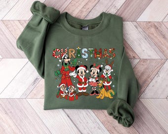 Disney Mickey and Friends Merry Christmas Shirt Retro Disney Christmas Shirt Disney Matching Couple Disney Family Shirt Christmas Gift, a169