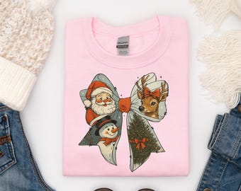 Merry Christmas Shirt, Tis The Season Sweatshirt, Coquette Bow Christmas Shirt, Retro Christmas Crewneck, Girly Christmas Sweater,  a193