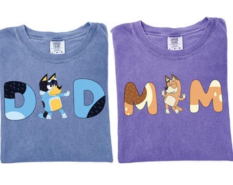 Comfort Colors® , Blue Family Shirt, blue dog Birthday Shirt, Blue dog lover shirt, Mom and Dad Sweatshirt, Trend Cartoon Parents Shirt 532