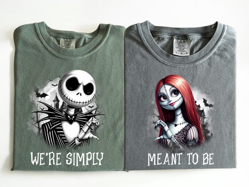 Comfort Colors® We're Simply Meant To Be shirt, Jack Skeleton Shirt, Jack and Sally Couple Shirt, The Nightmare Before Halloween Shirt, a19 image 4