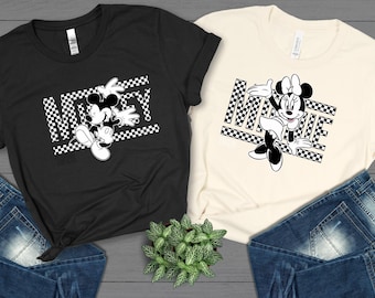 Mickey and Minnie Shirt, Disney Couple Shirt, Disney Gift Tee, Disney Matching Tee, Vintage Checkered Mickey and Minnie Mouse Shirt 625