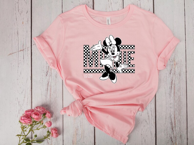 Camiseta de Mickey y Minnie, camiseta de pareja de Disney, camiseta de regalo de Disney, camiseta a juego de Disney, camiseta vintage a cuadros de Mickey y Minnie Mouse 625 imagen 4