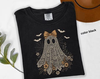 Comfort Colors® Halloween Lace Ghost Shirt, Spooky Coquette Shirt, Girly Ghost Sweatshirt, Lacey Ghost Tee, Family Spooky Season tee, t1104