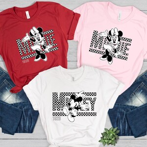 Camiseta de Mickey y Minnie, camiseta de pareja de Disney, camiseta de regalo de Disney, camiseta a juego de Disney, camiseta vintage a cuadros de Mickey y Minnie Mouse 625 imagen 7