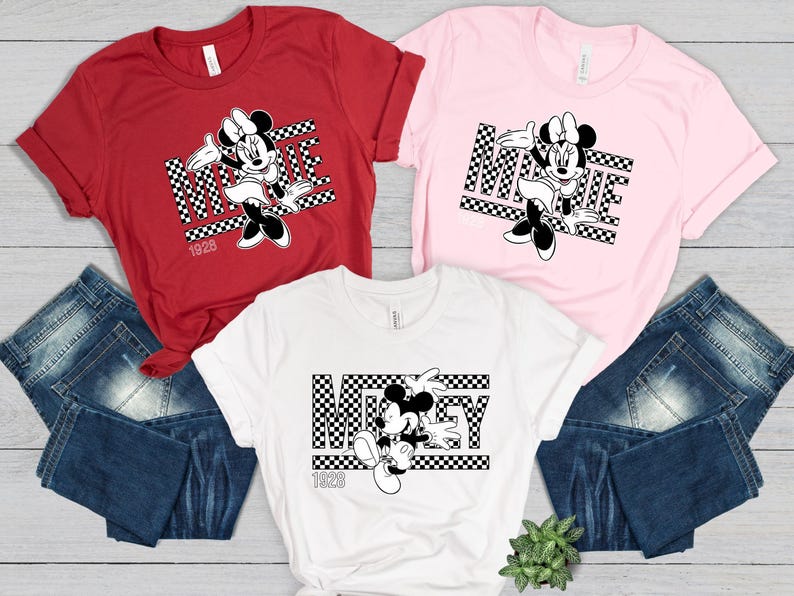 Camiseta de Mickey y Minnie, camiseta de pareja de Disney, camiseta de regalo de Disney, camiseta a juego de Disney, camiseta vintage a cuadros de Mickey y Minnie Mouse 625 imagen 7