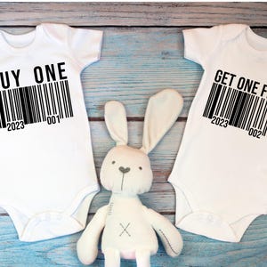Buy One, Get One Free Onesie,  Best Friends Twin Bodysuits, Barcode Onesies, Cute Twin Siblings, Cute Matching Twin Outfits for Newborn  K49