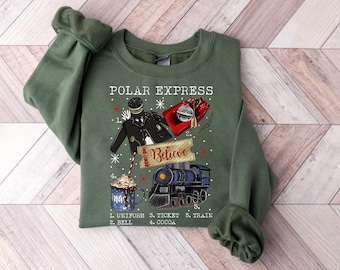 Polar Express Family Vacation Shirts, Xmas Crewneck Sweater, Believe Christmas Pajamas for Family, Polar Express Train Shirt 293