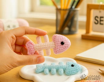 Cute Fish Bone Crochet Pattern – Mini Amigurumi PDF Tutorial, Pet Toy or Keychain, Easy Handmade DIY, Instant Download for Beginners