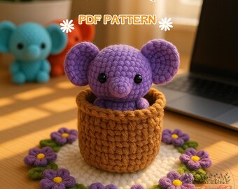Low sew Elephant Crochet pattern, Elephant Amigurumi Keychain patterm, No sew crochet amigurumi, Amigurumi Baby Animal Project