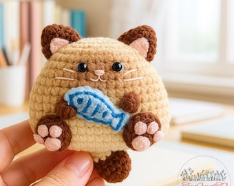 Calioの猫キーホルダー編み図、かわいい猫のぬいぐるみ編み図、ミニ猫