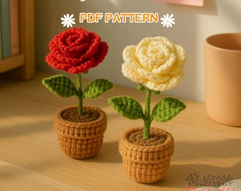 AMIGURUMI: Rose Crochet Pattern, Flower Bouquet DIY Crochet Pattern, Flower Pattern, Rose Pot Pattern, Crochet Rose Pot, Rose Pattern