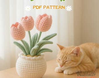 Crochet Tulip Pattern – Cute Amigurumi Flowers, Spring Crochet Pattern, Easy Beginner Gift Ideas for Holidays, Floral Crochet Design