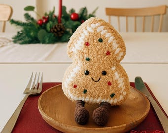 Lebkuchen-Plätzchen-Häkelanleitung, PDF, süsses Weihnachts-Amigurumi-Muster - Easy Holiday Ornament DIY Plushie Tutorial, Instant Download