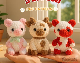 Schema all'uncinetto per mucca delle Highlands 3 in 1 in formato PDF - Giocattolo amigurumi a forma di mucca, animaletto all'uncinetto facile per principianti, peluche di mucca fai da te adatto ai bambini