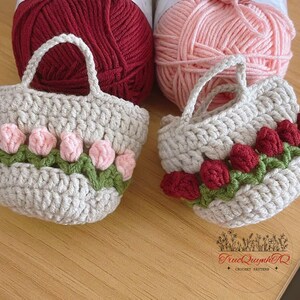 Mini Crochet Flower Bag Pattern PDF, Cute Earbuds Case Crochet Pattern, Small Tote Bag Pattern, Rose Mini Bag Keychain, Gift Idea image 7