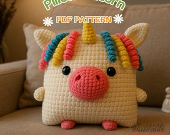 Crochet Unicorn Pillow – Soft Handmade Plush Toy for Kids, Adorable Room Decor, Gift for Girls