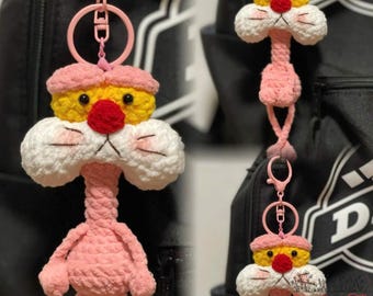 CROCHET PATTERN Pink Panther Keychain PDF | Cute Kawaii Amigurumi Downloadable File | Stuffed Animal Bag Charm Tutorial