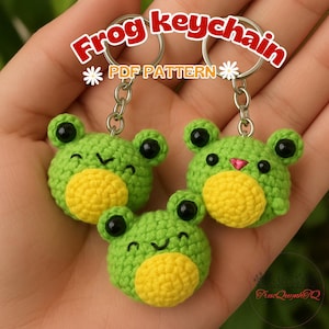 Frog Keychain Crochet Pattern – Cute Amigurumi PDF Tutorial, Kawaii Frog Plush Keyring DIY, Beginner Friendly Gift Idea