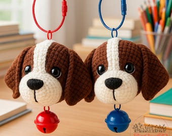 Crochet Dog Keychain Pattern PDF – Cute Puppy Head Amigurumi with Bell – Dog Lover Gift – Instant Download – Beginner Friendly
