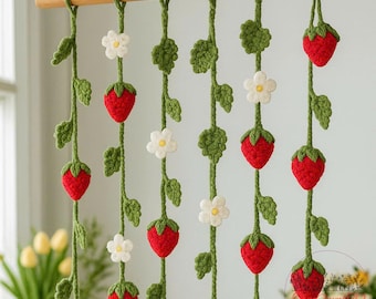 Strawberry Curtain Crochet Pattern PDF – Cute Fruit Window Garland, Amigurumi Strawberry Vine, DIY Summer Decor