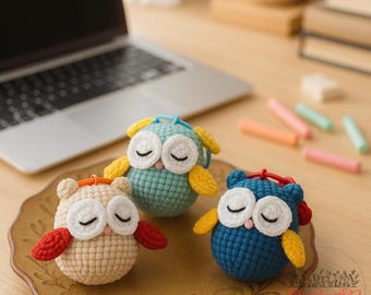 Patrón de ganchillo en PDF para un adorable búho durmiendo – Tutorial para llavero de peluche amigurumi – Patrón de juguete de búho para hacer tú mismo – Descarga instantánea