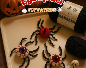 Eye Spider Crochet Pattern – Halloween Amigurumi PDF, Spider Brooch Crochet Tutorial – English Digital Download
