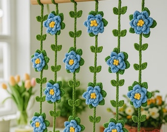 Crochet Flower Curtain Pattern - PDF Tutorial | Floral Hanging Garland, Window Decor, Boho Home DIY, Crochet Wall Art PDF