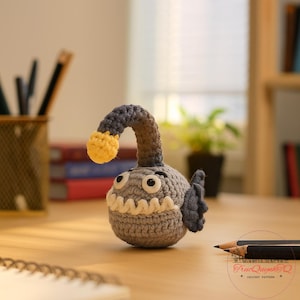 Cute Angler Fish Crochet Pattern – Amigurumi PDF Tutorial for Handmade Lovers, Fun Desk Decor, Easy DIY Sea Animal Plushie