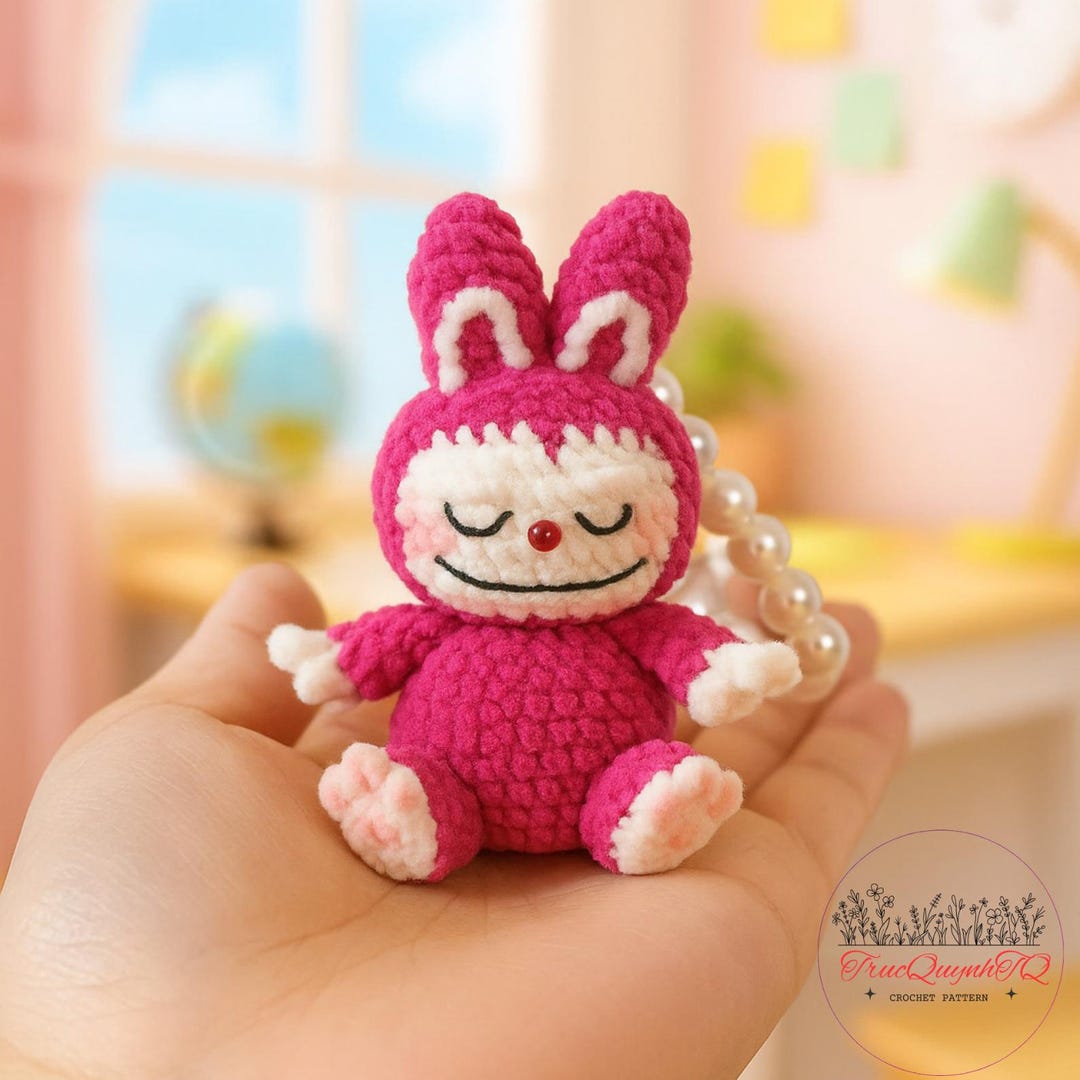 Labub Crochet Pattern, Amigurumi Monster, Bunny Doll, Sitting Plush Toy ...