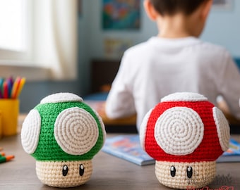 1Up paddenstoel haakpatroon pdf – Super Mario Amigurumi, schattige knuffel, direct downloaden, cadeau-ideeën, decor knuffel, beginnersvriendelijk