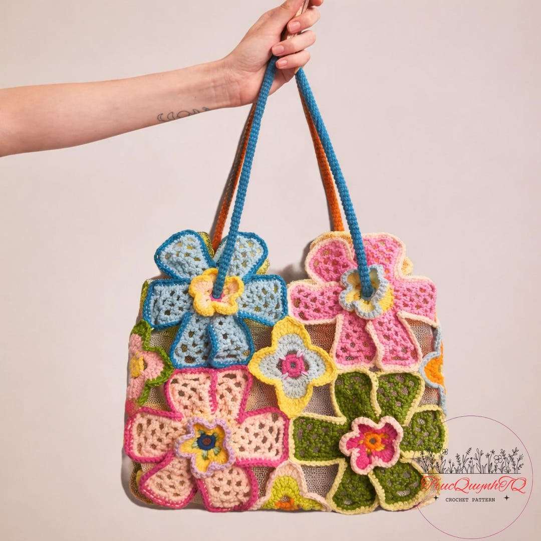 Crochet Flower Tote Bag Pattern PDF | Granny Flower Patchwork Bag ...