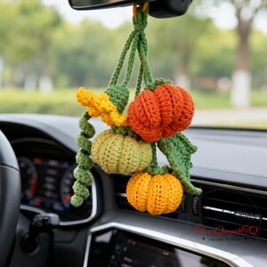 Crochet Pumpkin Pattern PDF, Fall Hanging Ornament, Autumn Pumpkin Decor, Car Mirror Crochet Accessory (Digital Download)