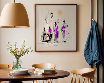 Illustration d'un orchestre de jazz de minuit - Impression d'art mural musique live