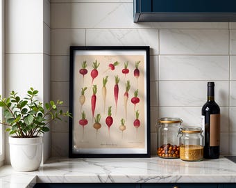 Radishes Botanical Print, Vintage Album Benary Illustration, Cottagecore Kitchen Wall Art, Farmhouse Decor, Gift for Gardener