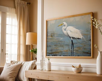 White Egret in Marsh – Tranquil Wetland Bird (Digital Download)