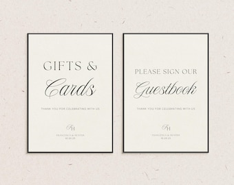 Minimalist Romantic Guestbook & Gifts Sign | Editable Template (Digital Download) | Monochrome Black White