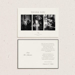 Tarjeta de agradecimiento minimalista para una boda romántica / Plantilla editable (descarga digital) / Monocromo, negro y blanco