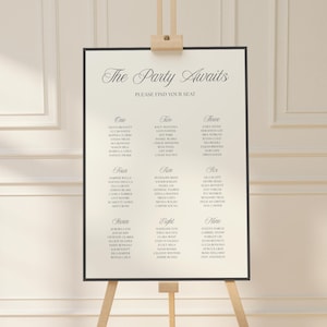 Letrero minimalista con plano de asientos para boda romántica / Plantilla editable (descarga digital) / Monocromo, negro y blanco