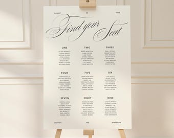 Modern Editorial Wedding Seating Chart Sign | Editable Template (Digital Download) | Monochrome Black White
