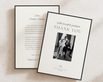 Minimalist Romantic Wedding Thank You Card | Editable Template (Digital Download) | Monochrome Black White