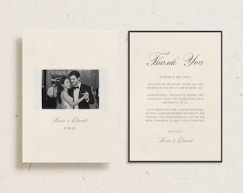 Luxury Modern Minimal Wedding Thank You Card | Black & White | Editable Canva Template (Digital Download)