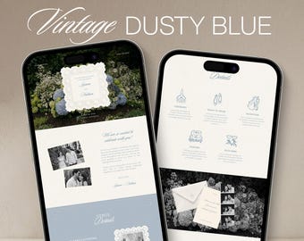 Dusty Blue Vintage Garden Wedding Website Template | Editable in Canva with Built-In RSVP
