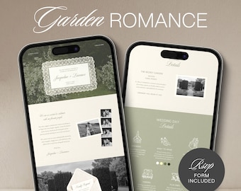 Modèle de site Web de mariage de jardin en dentelle vert sauge | Modifiable dans Canva avec RSVP intégré