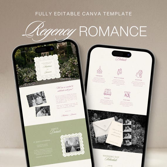 Lilac & Sage Green Garden Wedding Website Template | Romantic Regency (Digital Download)