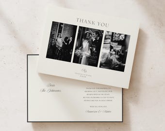 Minimalist Romantic Wedding Thank You Card | Editable Template (Digital Download) | Monochrome Black White