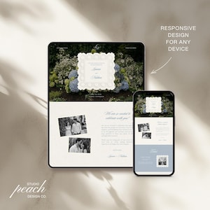 Dusty Blue Vintage Garden Wedding Website Template | Editable in Canva with Built-In RSVP image 4