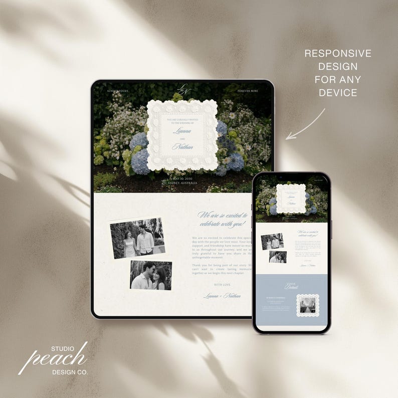 Dusty Blue Vintage Garden Wedding Website Template | Editable in Canva with Built-In RSVP image 4