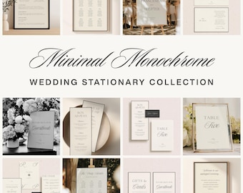 Minimalist Romantic Wedding Stationary Bundle | Editable Template (Digital Download) | Monochrome Black White
